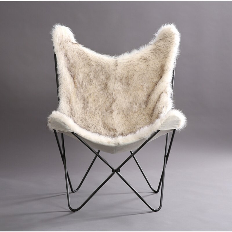 White faux fur butterfly chair